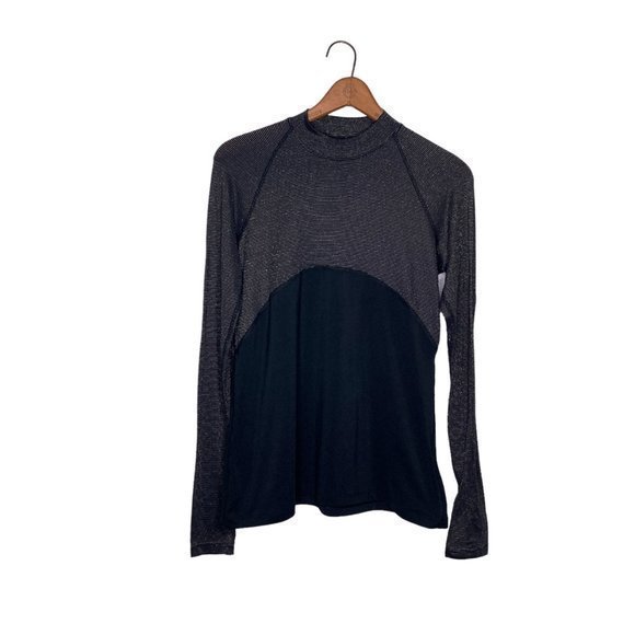 Nike Medium M Black Gold Silver Sparkle Pro Warm Pullover Long Sleeve Top Shirt - Picture 2 of 5